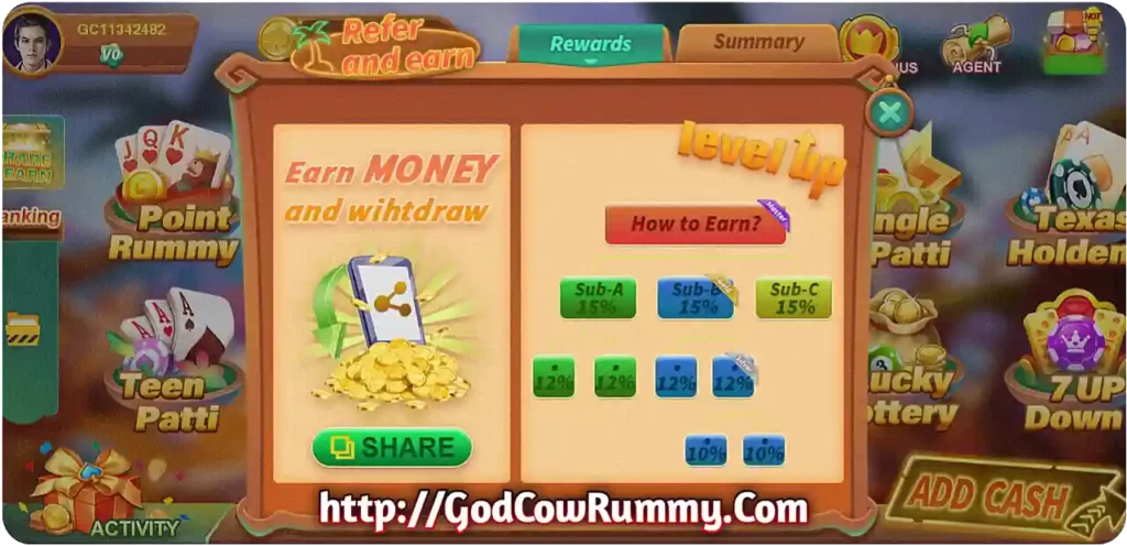 God Cow Rummy Game Refer & Earn