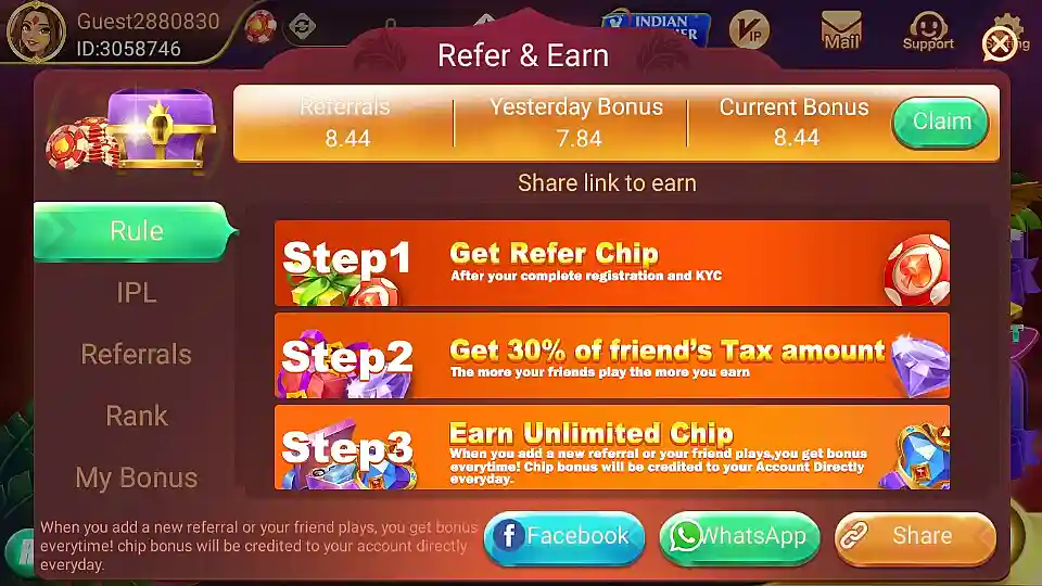 Rummy Yes Game Refer & Earn
